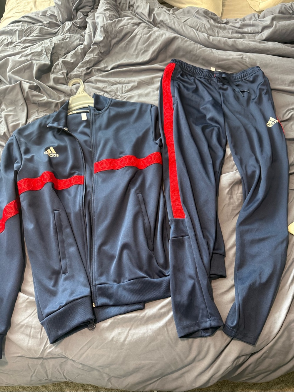 adidas Navy and Red Bomber-Style Track Jacket & Pants Set